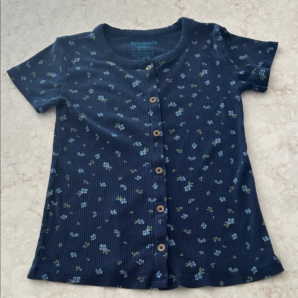 Navy Blue Floral Button Down Shirt